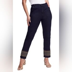 Jessica London Dark Wash Embroidered Cropped Jeans 30 6X